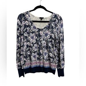 Talbots Long Sleeve Sweater Women's Size Small Black Blue White Lavendar Floral